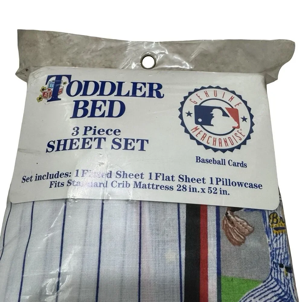 VTG MLB Toddler Bed Set Baseball Sheet Crib Sz 3 Pcs NOS‎ Nursery Baby shower